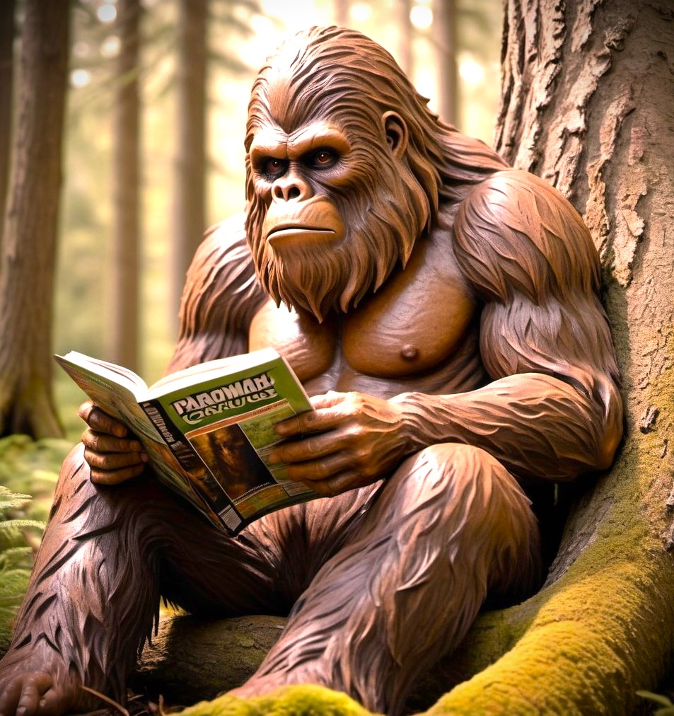 Sasquatch reading a magazine.
